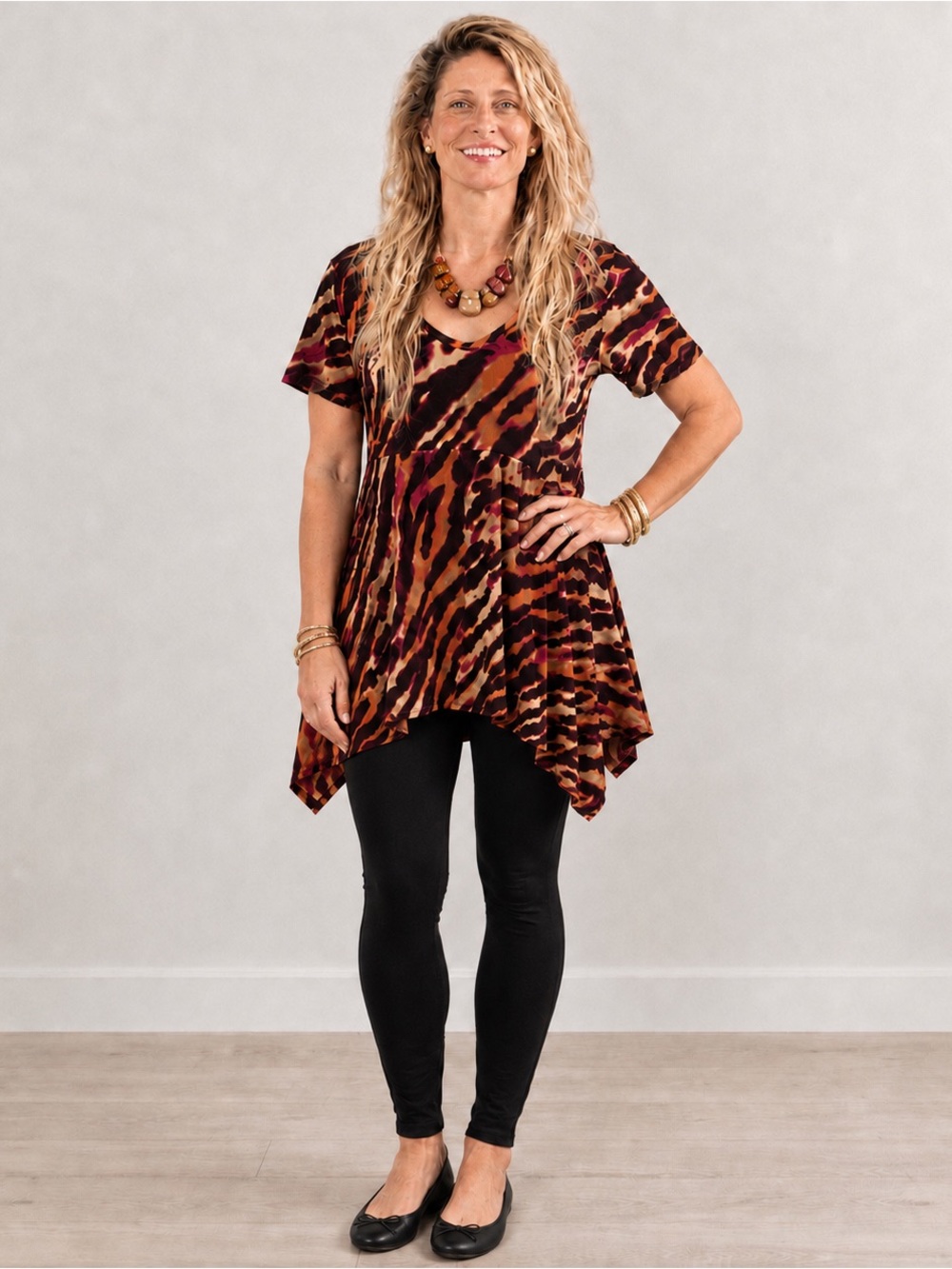 Karen Kane Abstract Animal Print Asymmetrical Hem Blouse